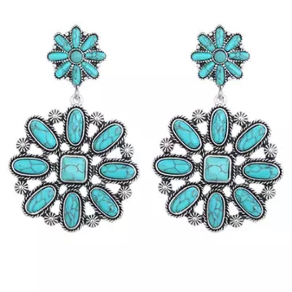 Western Boho Turquoise Natural Stone Earrings - Picture 2 of 5